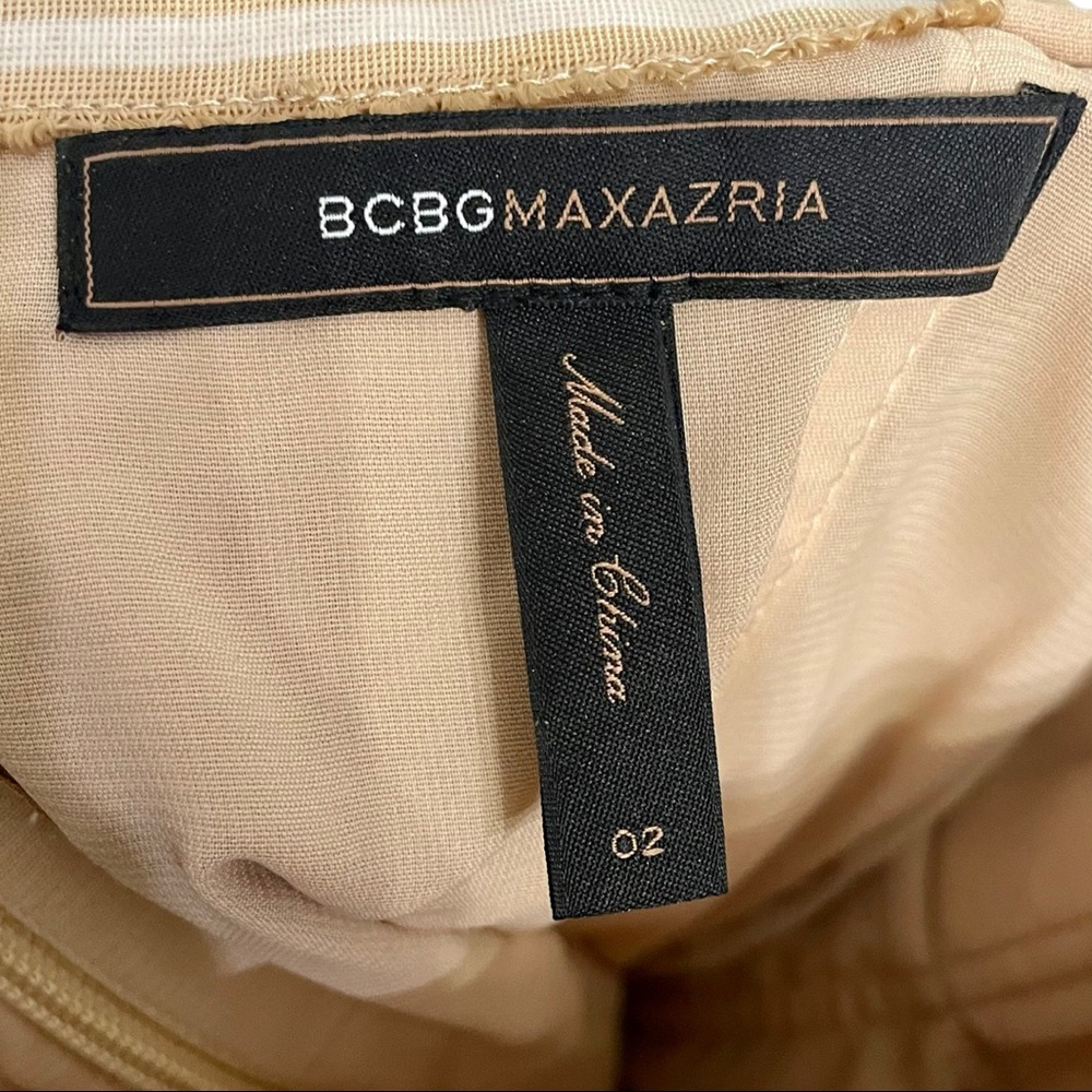 BCBG Max Azria Champagne Gold Rosette Strapless Cocktail Dress Sz 2 - Picture 5 of 6